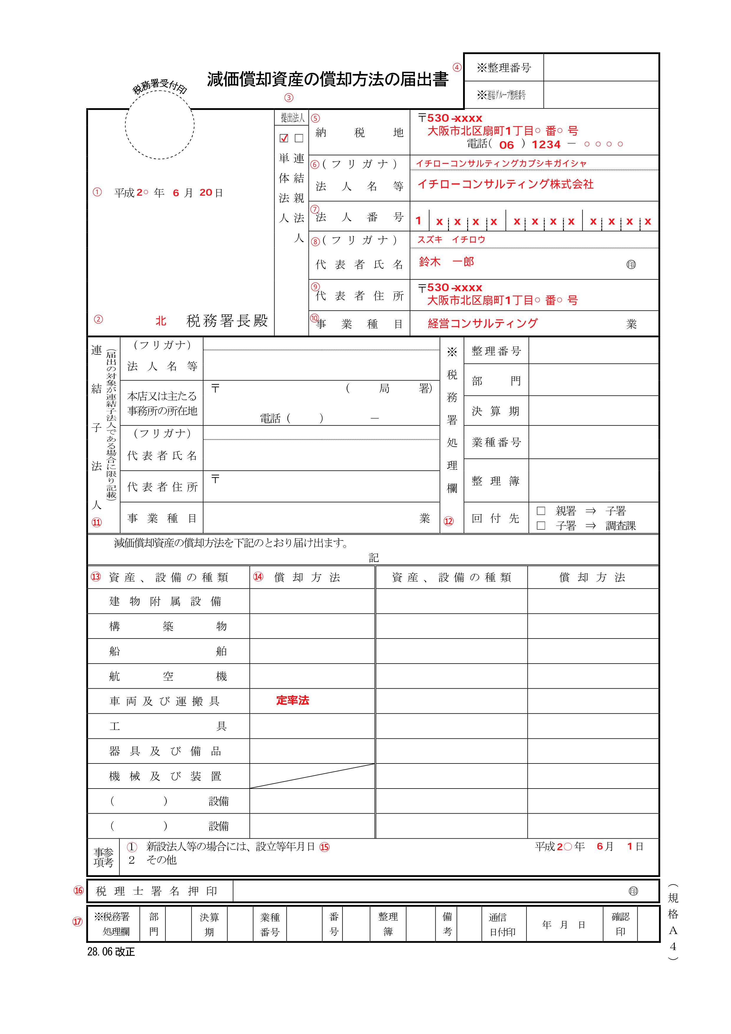 法人設立届出書の書き方 減価償却資産の償却方法の届出書 記入のしかたを懇切丁寧に説明します その４ 会社設立 開業 起業なら大阪谷町の大山俊郎税理士事務所